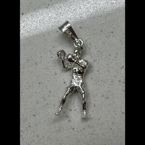 .925 Sterling Silver Boxer Charm Man Boxing 3D Loose Pendant Made in Mexico NMin